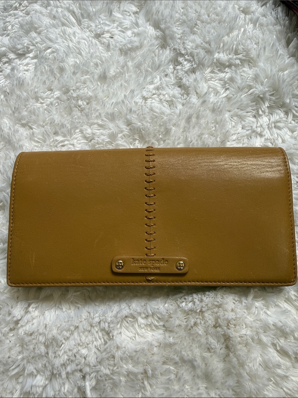 kate spade Cognac Leather Long Wallet with Stitch Detail